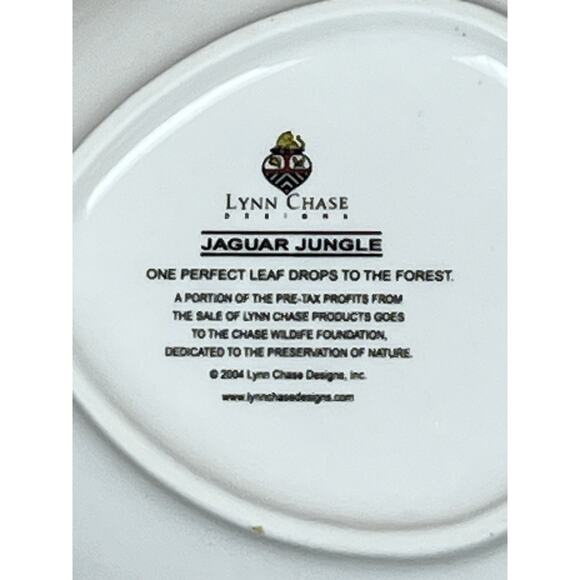 Lynn Chase Jaguar Jungle Green Leaf Gold Trim Candy Dish Bowl 2004 Porcelain - Picture 4 of 7